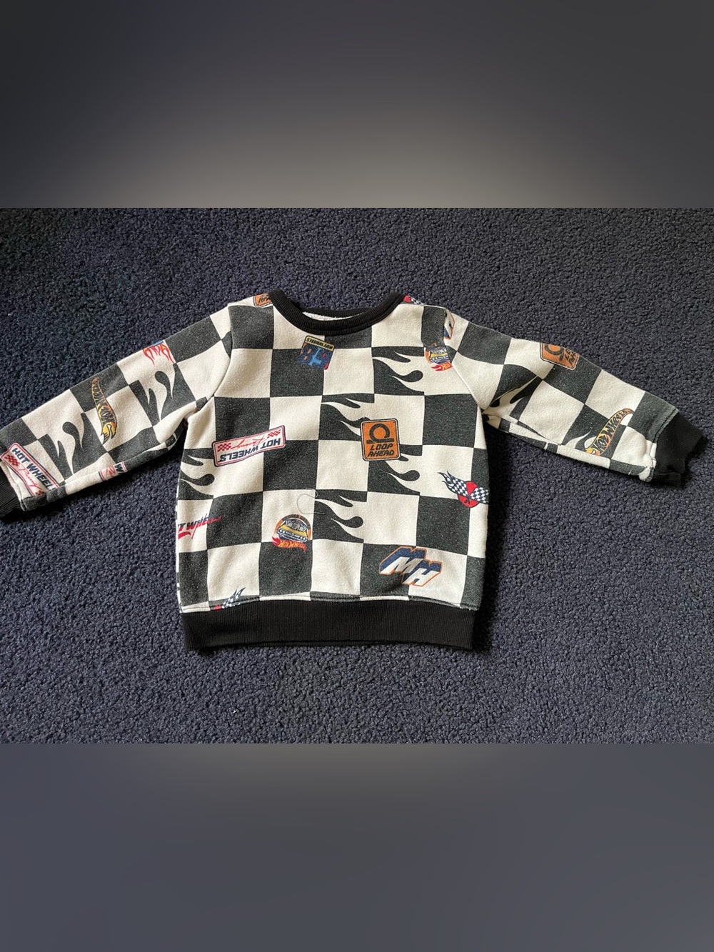 Hybrid Apparel Hot Wheels Black & White Checkered Racing Crewneck Sweatshirt